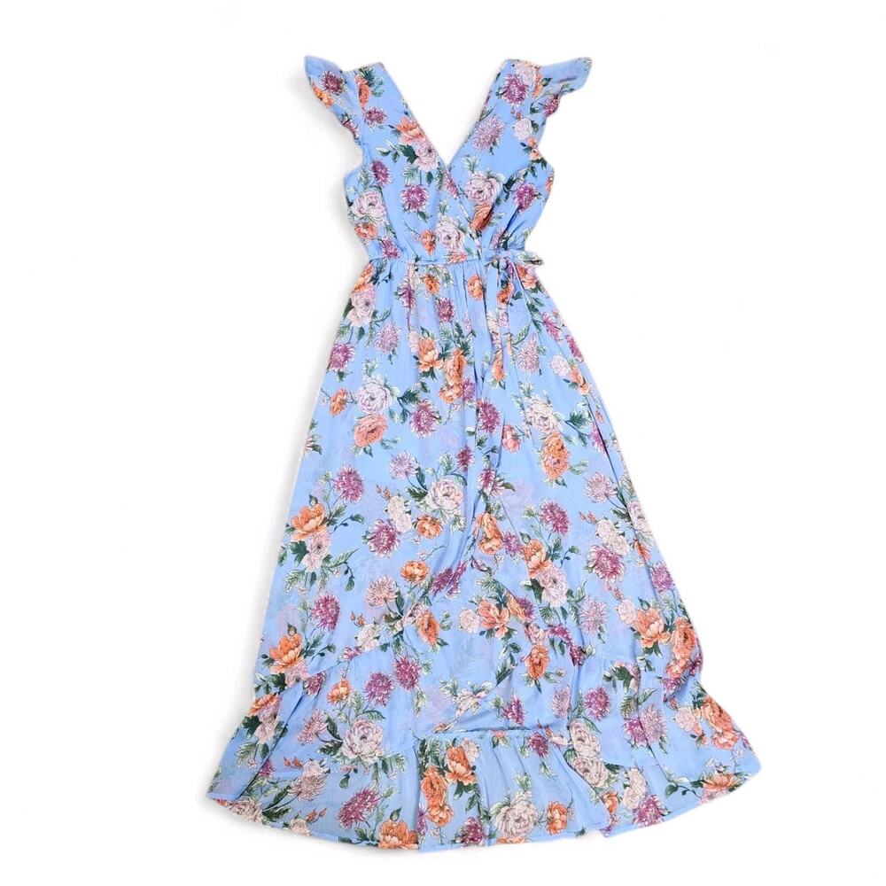 Band Of Gypsies Floral Maxi Dress Blue BOHO Feminine Romantic Womens Size Small